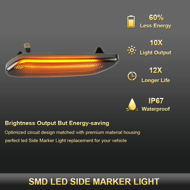 Gempro LED Front Fender Side Marker Lights Assembly Smoke Lens Turn Signal Lamp Replacement for 2011 2012 2013 2014 2015 2016 Mini Cooper R60 R61 Countryman Paceman, 2PCS - Image 3